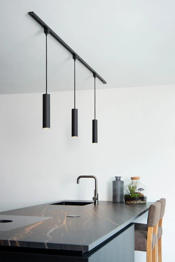 Lucide TRACK FLORIS pendant - 1-circuit Track lighting system - 1xGU10 - Black (Extension) - atmosphere 2